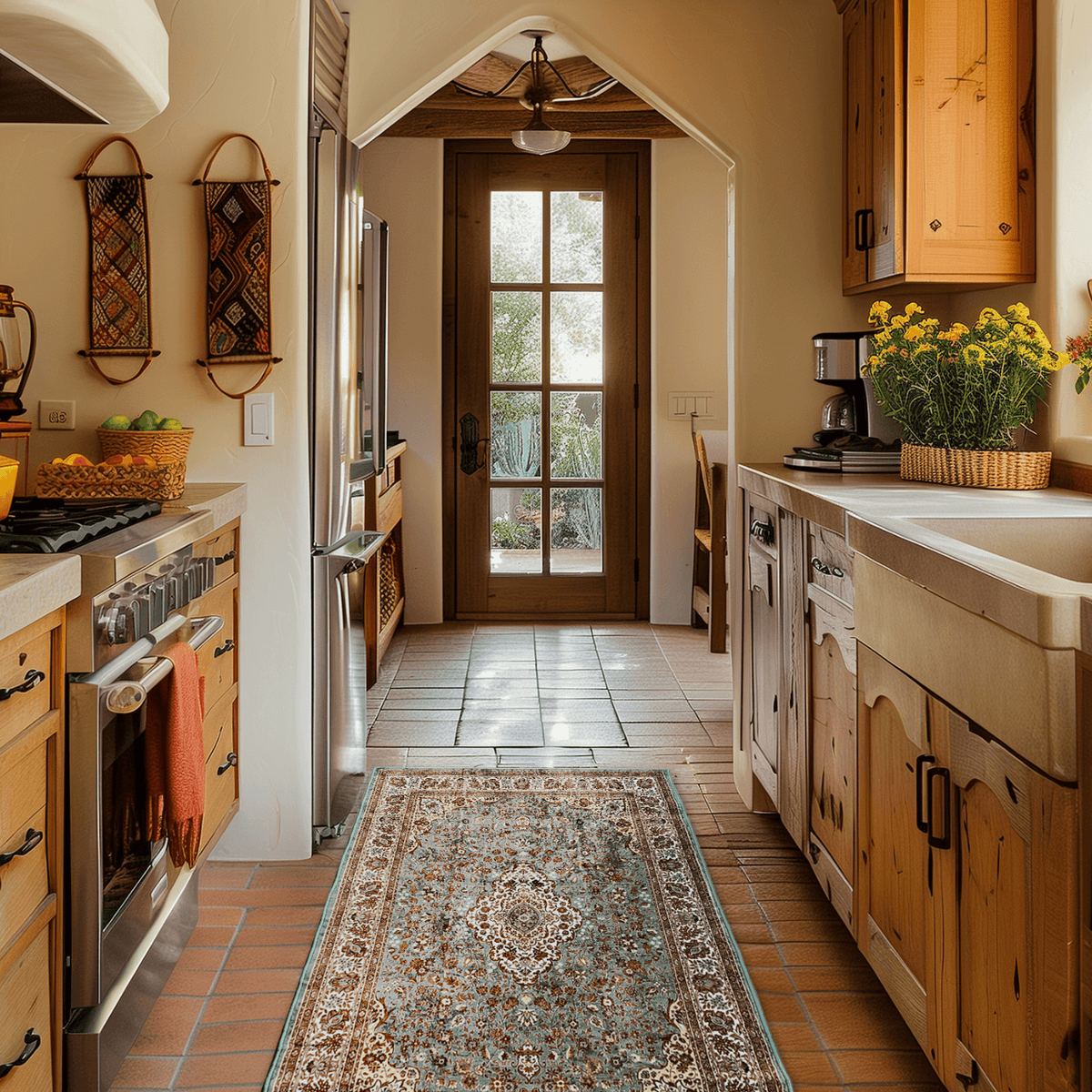 Boho Blue Green Kitchen Runner | Machine Washable Bohemian Rug | 2.6*6 ...