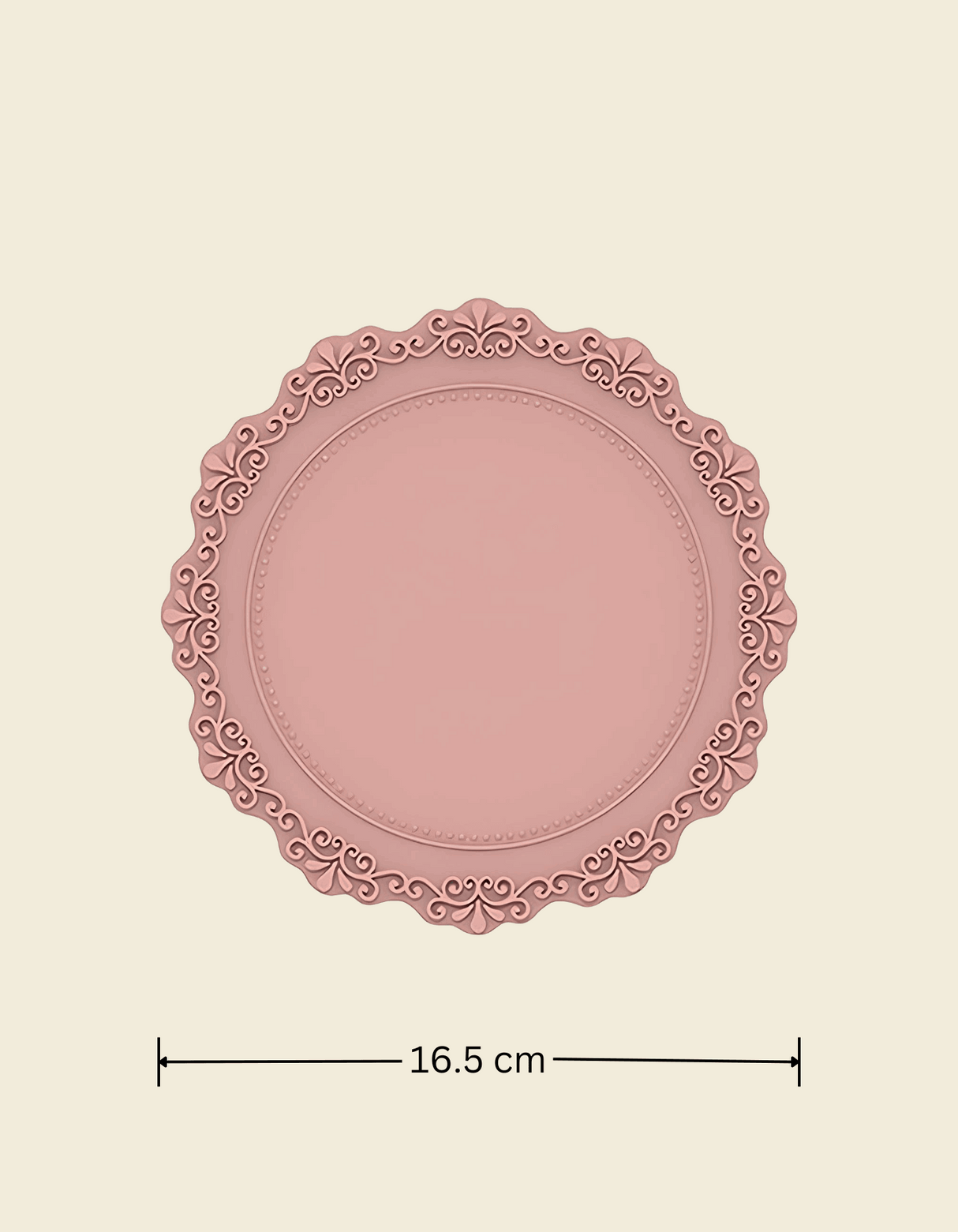 UnRoll French-Style Silicone Round Place Mat with Lace Details Dusty Pink