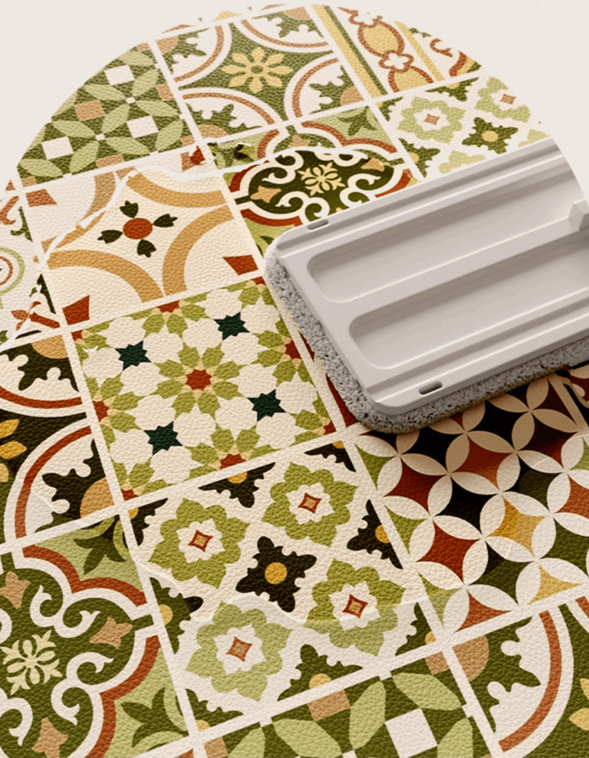 Enhance your kitchen with Maison Matta's Mexican Tile Kitchen Mat. With its green & beige talavera print, our kitchen runner is waterproof, anti-fatigue and easy to clean.