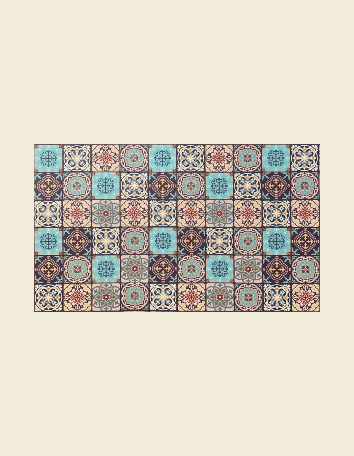 Moroccan Tile Door Mat transforms your entrance with its geometric floral details. Make a statement with this stunning entryway welcome mat.