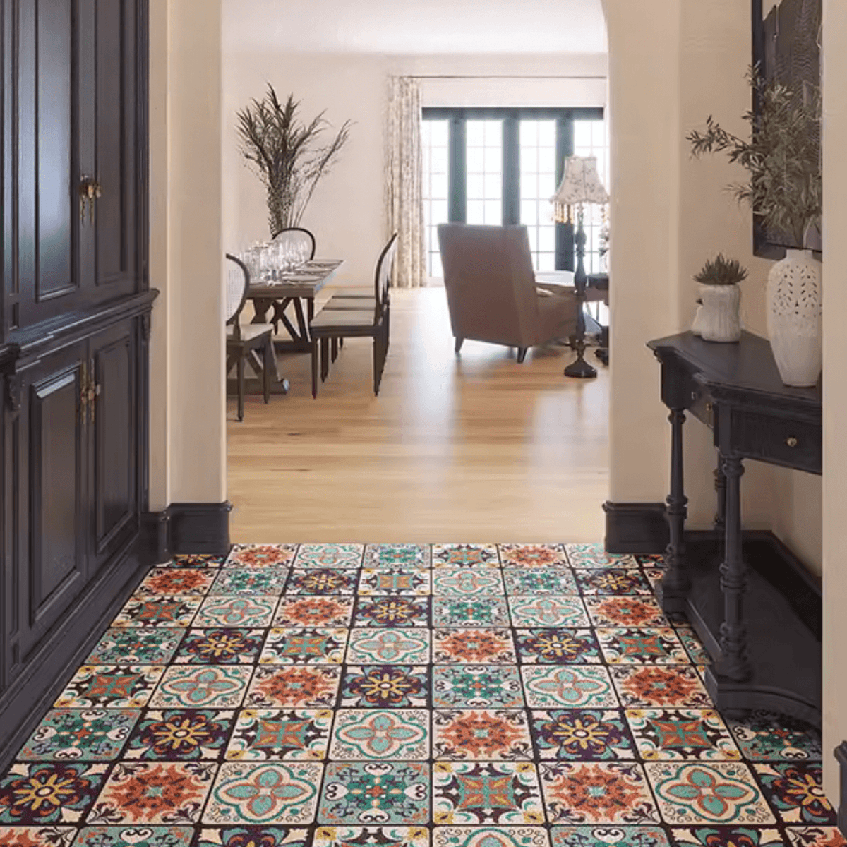 Moroccan Tile Door Mat | Teal Blue Vinyl Entryway Welcome Mat | 24 Moroccan Tile Door Mat | Teal Blue Vinyl Entryway Welcome Mat | 24