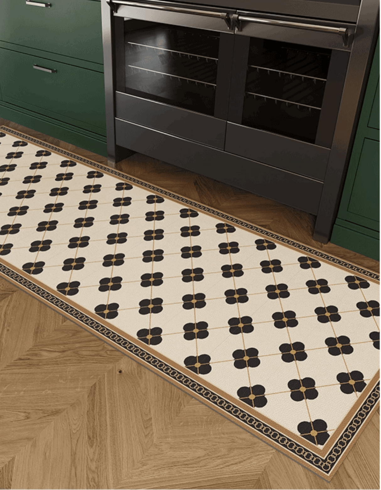 The Parisienne Kitchen Mat adds elegant French-inspired style to your kitchen. It's anti-slip, cushioned, and easy to maintain, perfect for your busy kitchen space!