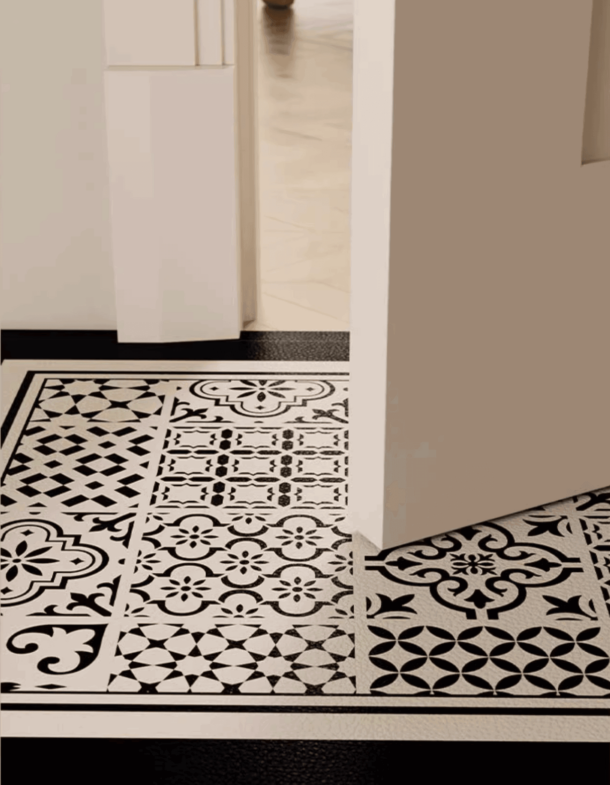 The Classic Patchwork Kitchen Mat features a geometric mosaic tile pattern that complements your home decor. It also prevents accidental slips and spills in the kitchen.