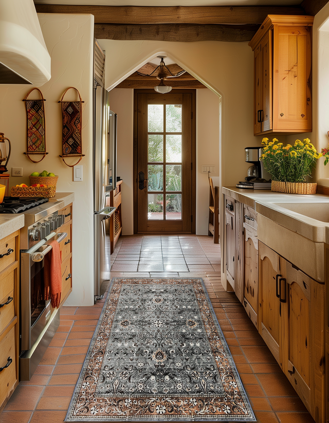 Boho Faux Wool Kitchen Runner in Royal Blue