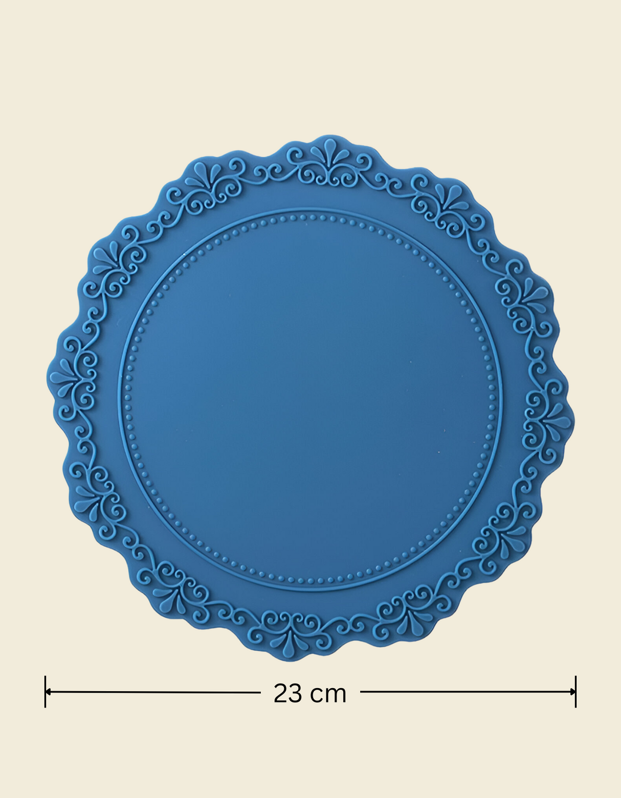 UnRoll French-Style Silicone Round Place Mat with Lace Details Fog Blue