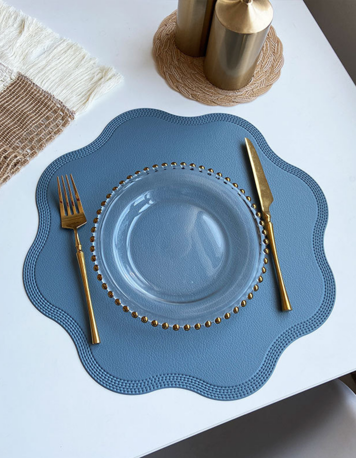 Set de table ovale rétro en cuir végétalien UnRoll™ - Bleu 