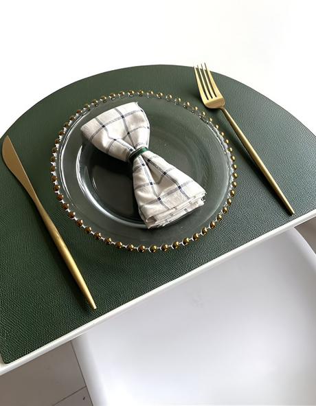 UnRoll Semi-Circle Waterproof Vegan Leather Place Mat Set - Beige