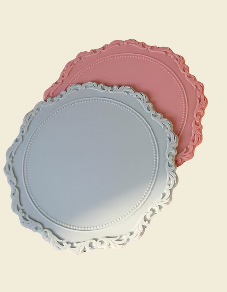 UnRoll French-Style Silicone Round Place Mat with Lace Details Mercury Grey