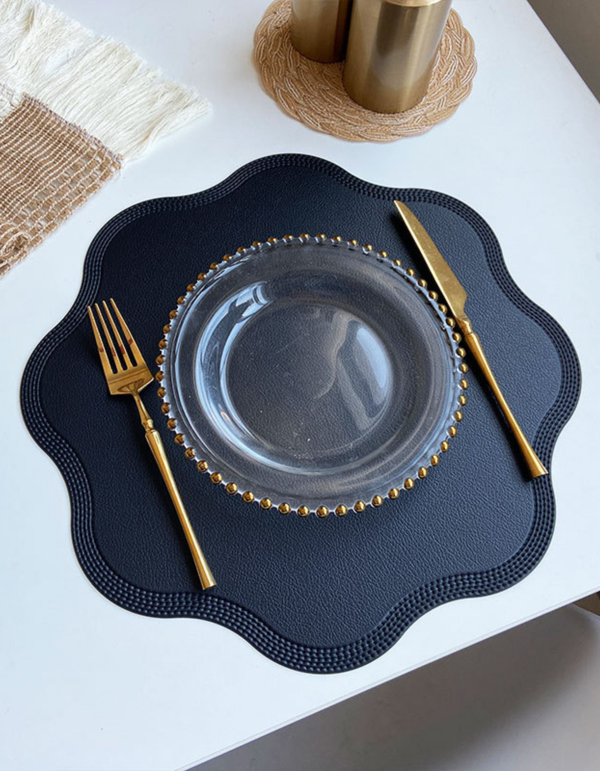 Set de table ovale rétro en cuir végétalien UnRoll™ - Bleu 