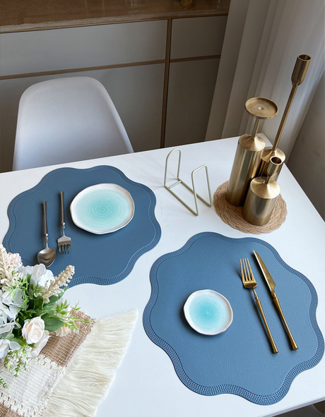 Set de table ovale rétro en cuir végétalien UnRoll™ - Bleu 