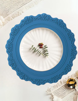 Set de table rond en silicone de style français UnRoll™ avec détails en dentelle - Bleu brouillard 