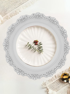 Set de Table Rond en Silicone de Style Français avec Détails en Dentelle Lot de 2 - Gris Mercure