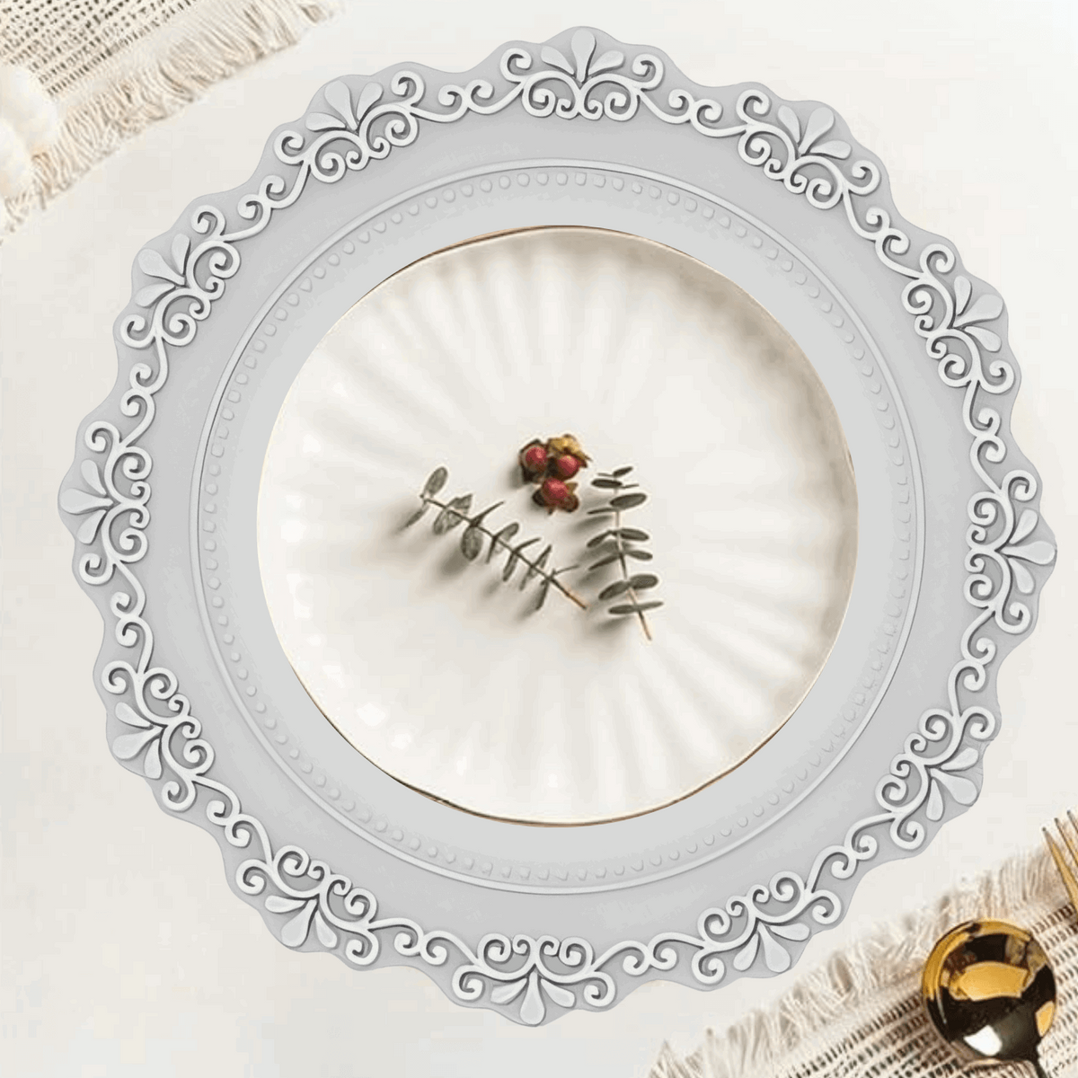 French-Style Silicone Round Place Mat with Lace Details - Grey – Maison ...