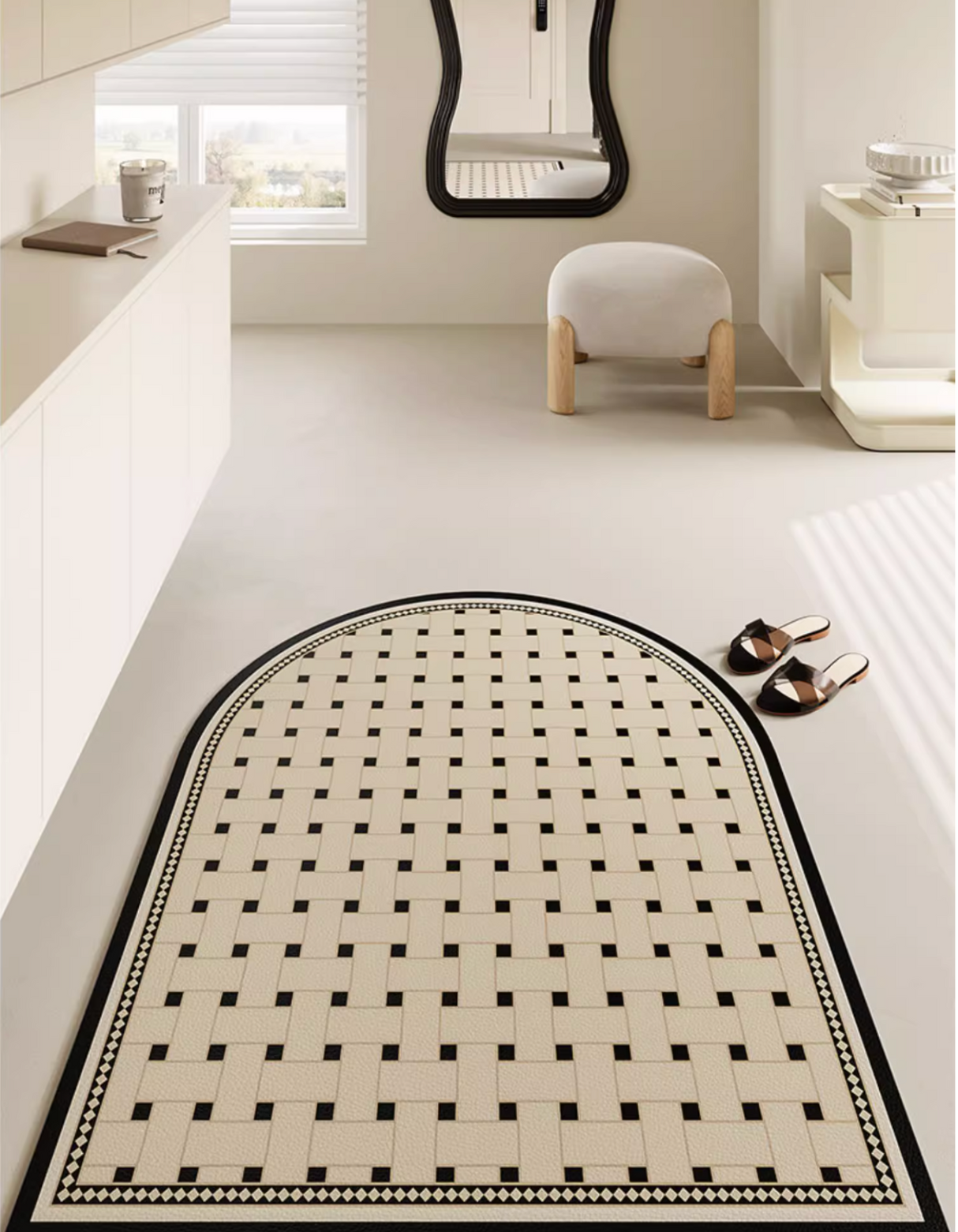 Checkerboard Door Mat. It is waterproof, non-slip, stain-repellent, durable and arched-shaped, making it an excellent indoor entrance welcome doormat.