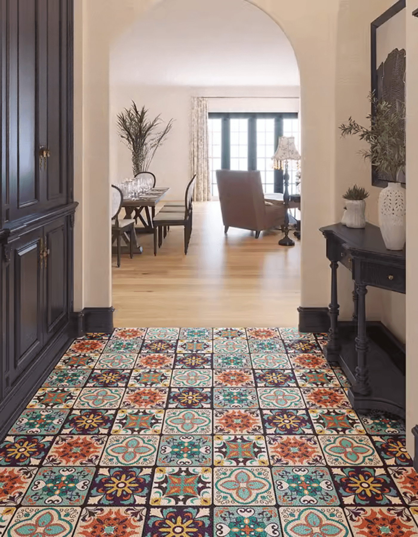 【マロンママ3/5】マット Moroccan Tile Door Mat | Teal Blue Vinyl Entryway Welcome Mat | 24