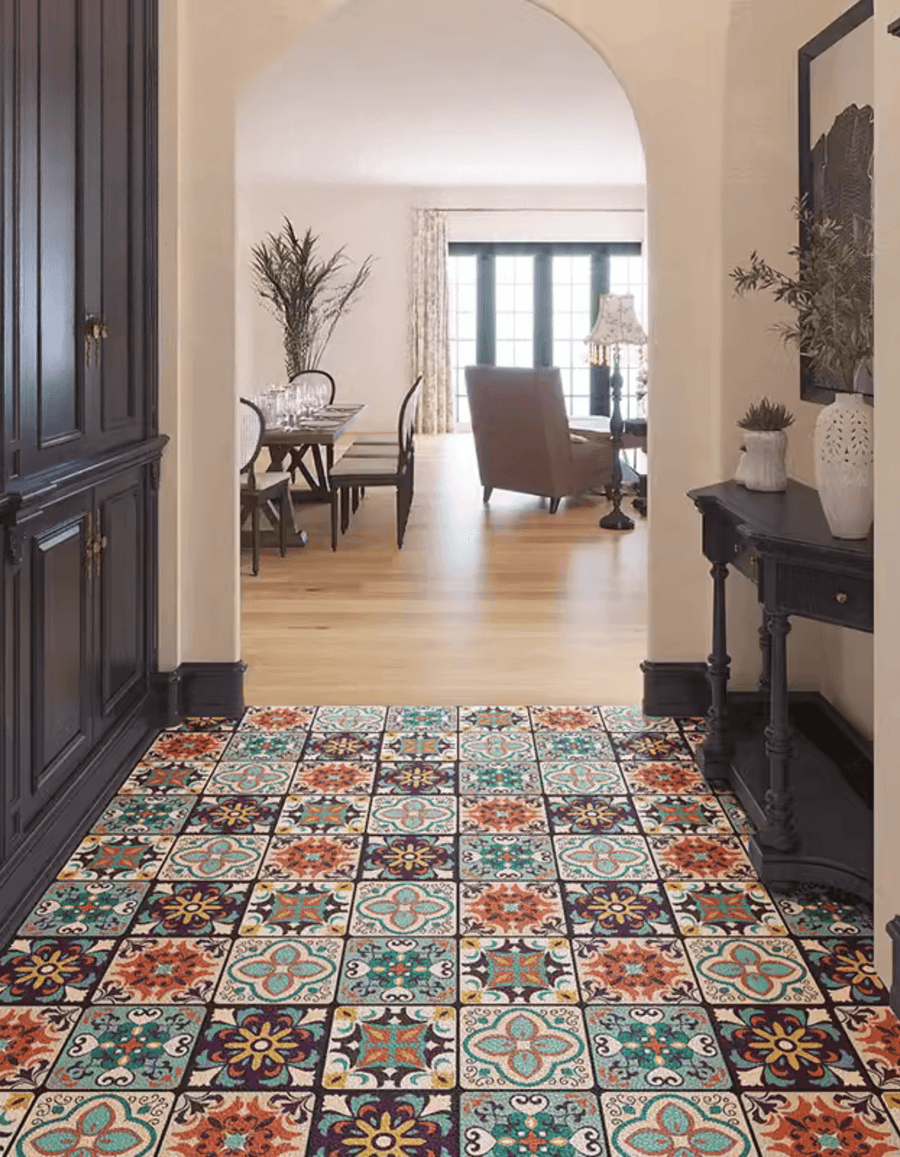 Moroccan Tile Door Mat | Teal Blue Vinyl Entryway Welcome Mat | 24*35 ...